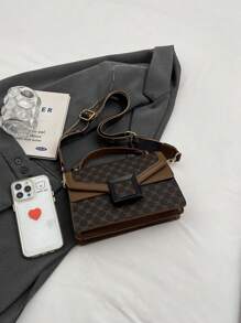 Bolso Cuadrado A Cuadros Mini Con Diseño De Doble Capa, Regalo Para Mujer Con Correa Cruzada Y Asa De Mano, Fabricado Con Piel Sintética, Elegante Y Versátil Para Su Uso Diario.