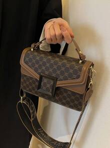 Bolso Cuadrado A Cuadros Mini Con Diseño De Doble Capa, Regalo Para Mujer Con Correa Cruzada Y Asa De Mano, Fabricado Con Piel Sintética, Elegante Y Versátil Para Su Uso Diario.