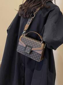 Bolso Cuadrado A Cuadros Mini Con Diseño De Doble Capa, Regalo Para Mujer Con Correa Cruzada Y Asa De Mano, Fabricado Con Piel Sintética, Elegante Y Versátil Para Su Uso Diario.