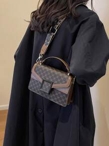 Bolso Cuadrado A Cuadros Mini Con Diseño De Doble Capa, Regalo Para Mujer Con Correa Cruzada Y Asa De Mano, Fabricado Con Piel Sintética, Elegante Y Versátil Para Su Uso Diario.