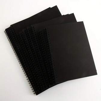 1pc Black Card Paper Sketchbook + 3pcs Pens, Thick Hardcover Black Card Paper Sketchbook For Drawing, Painting, Doodling Or Diy Album, Ring Binder Style, Paper Weight 250g/Sqm,Mother's Day,Mom's Gift