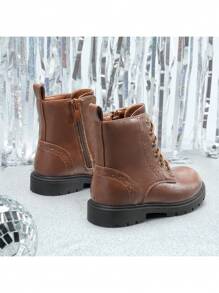Kids Combat Boots | Ankle-Length Style With Side Zipper For Toddler & Little Kid - 棕色 - 查看 5