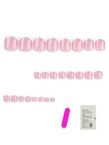 24入組經典裸色法式美甲美足貼片,帶有白色指尖 - 彩色 - 查看 2