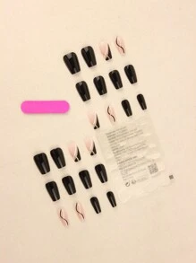 24 件短款棺材形透明法式假指甲套装，包含 1 瓶果冻胶和 1 把指甲锉，瞬间提升你的美甲造型。派对、舞会或日常佩戴皆宜。美甲用品 美甲