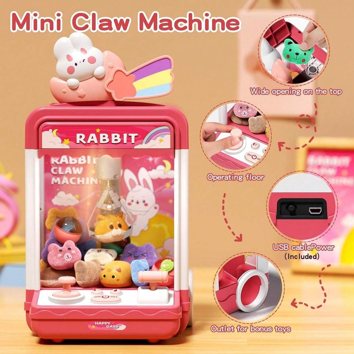 Mini Crane Grabber Claw Machine Candy Toy Vending Game Machine With 10