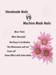 Eleve seu estilo com 10 peças de unhas postiças artesanais, adesivos para unhas postiças, decoração com strass, borboleta branca francesa, olho curto de gato 3D, criativo, engraçado, cômico, flor floral, fofo, moderno, japonês, unhas postiças, suprimentos para unhas - Verde - Ver 5