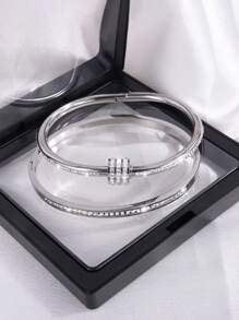 2 Pièces Simple Mode Légère Et Luxueuse Bracelet De Rotation De Forage En Acier Inoxydable À Une Rangée Adapté À La Tenue Quotidienne Des Femmes