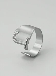 1pc European And American Style Stainless Steel Alphabet Ring, Street Style Adjustable Open Ring, Fashionable And Versatile Hip-Hop Party Ring