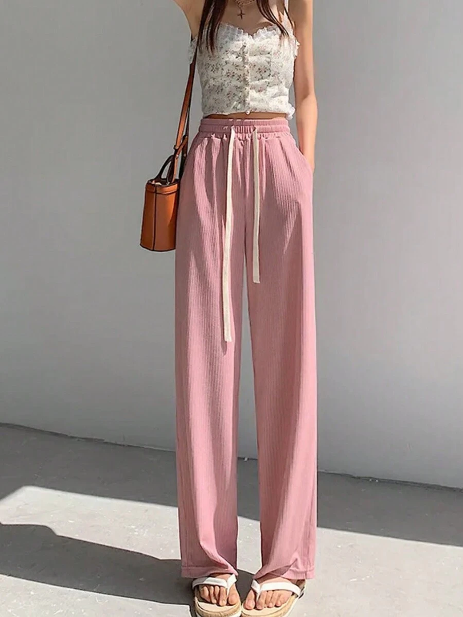 1 Piece Pans Pants Oversize Elephant Leg High Waist Elastic Woman - Pink - View 1