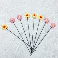 5入組手工編織毛線仿真花,配有花枝,適用於花束、裝飾、教師節和情人節的禮物 - 彩色 - 查看 6