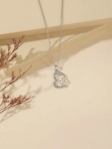 1 Miếng Đúng mốt Và Thanh lịch Giường đôi tiêu chuẩn Hình trái tim Vòng cổ mặt dây chuyền Với Kim cương giả - Bạc - Xem 2