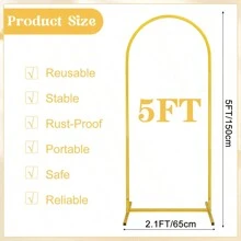 Arch Backdrop Stand Balloon Arch Stand Stable Metal Gold Wedding Arch Frame For Ceremony Birthday Party Bridal Shower Banquet Decoration Valentine's Day - Gold - View 3