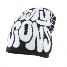 Mùa Thu Đông Co Giãn Nón Len Nam Nữ Thời Trang Đường Phố Nón Hip Hop Thêu Chữ Bò Nón, Trường Học - Đen và trắng - Xem 3