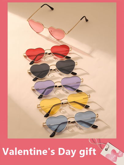 1pair, 2pairs, 3pairs, 6pairs Women Metal Frame Heart-Shaped Fashion Glasses, Very Suitable To Express Love On Valentine's Day With These Colorful Heart-Shaped Glasses, Stylish And Sweet. Suitable For Valentine's Day, Beach, Outdoor Travel And Daily Accessories, For Summer Beach Vacation,Outdoor,Travel
