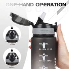 AOHAN 1pc Water Bottles 1L Sport Drinking Bottle With Straw, Dishwasher Friendly Lock Cover Leakproof Motivational Water Bottle With Time Markings, Canteen Bottle - Black Grey - View 6