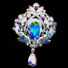 Luxury Big Glass And Rhinestone Crystal Teardrop Brooch Prom Party Gifts