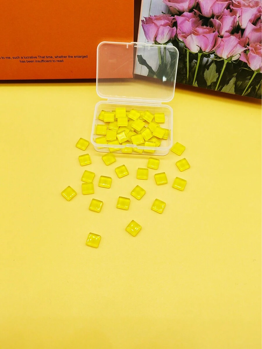 1bag/50pcs Square Mosaic Tile Stickers, Diy Colorful Free Stone Mosaic Grains For Handcrafting, Jewelry Making Material Accessories - Yellow - View 1