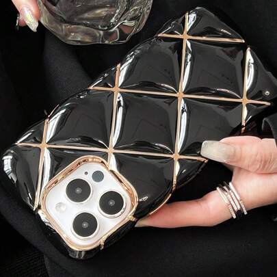 Iphone 16 镀金菱形图案 Iphone 15 手机壳兼容 Apple 14/13promax 软壳，12 纯色，11 高端粉色，全新白色或黑色选择，时尚女性魅力