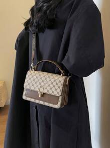 Plaid Floral Checkered Crossbody Bag For Women, Double Layer Pu Handbag, Suitable For Daily Use And Gift Giving - Grey - View 3