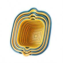 6入組雙層廚房塑料水果和蔬菜過濾瀝水籃,可用於排水和儲存