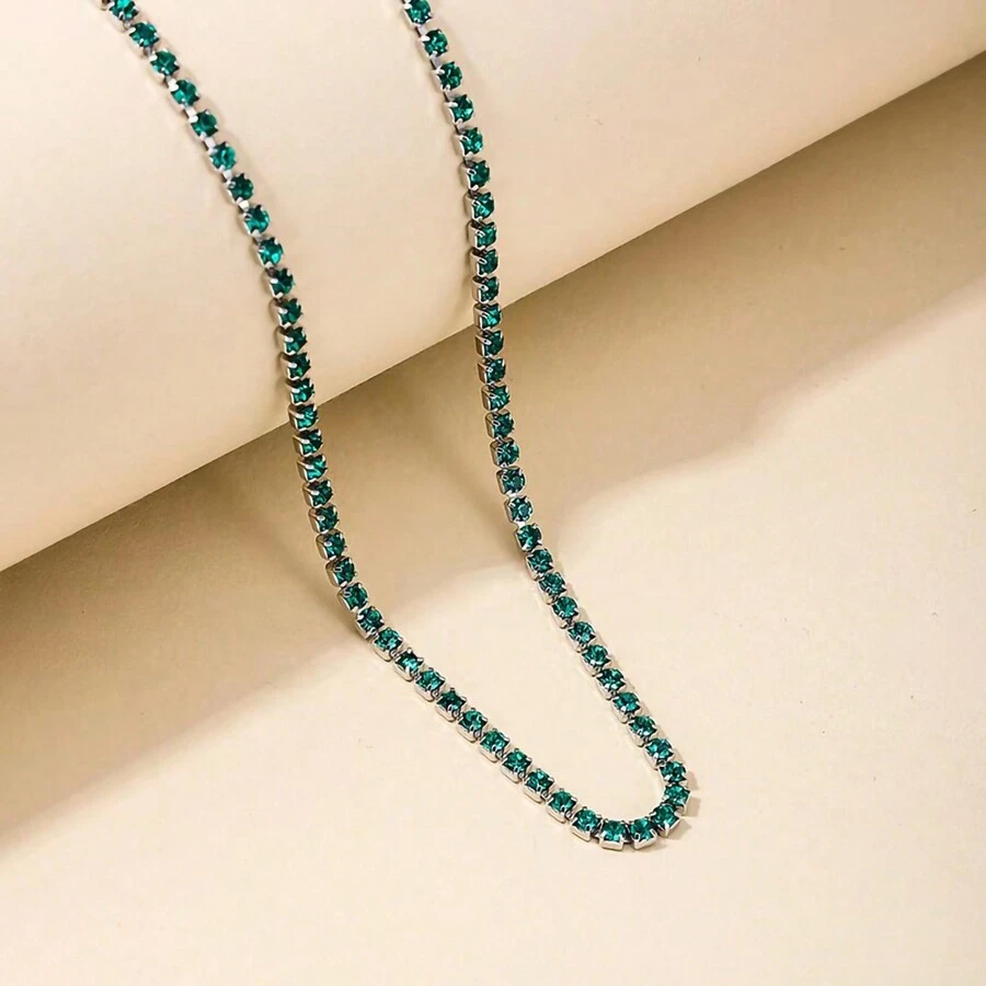 1入時尚簡約精美優雅綠色鑽石和鑽石頸鏈，適用於女孩