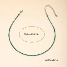 1入時尚簡約精美優雅綠色鑽石和鑽石頸鏈，適用於女孩