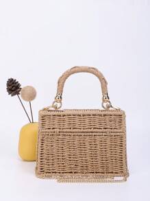 Small Square Box Woven Metal Chain Bag, Holiday Essentials,Perfect For Travel, Vacation, Holiday & Beach