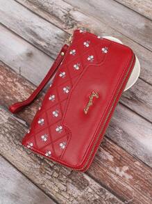 Ví thêu màu đỏ sẫm cho nữ có khóa kéo đựng nhiều thẻ, túi đựng điện thoại, ví cầm tay chắp vá dành cho nữ, ví cầm tay, ví dài, ví đeo tay - Màu Đỏ Sâu - Xem 3