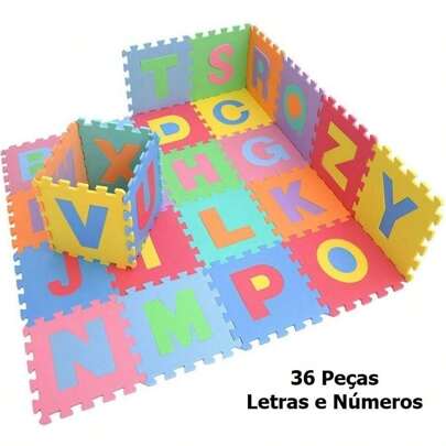 Quebra Cabeça Educativo 36 peças 7cm Tatame Infantil Alfabeto e Números Brinquedo infantil para Crianças Bebê
