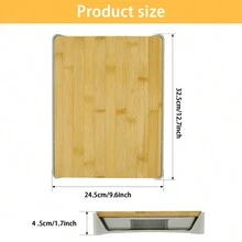 竹製砧板,帶有滑動抽屜,耐磨切割板,帶有防滑腳,廚房竹製砧板 - 灰色 - 查看 2