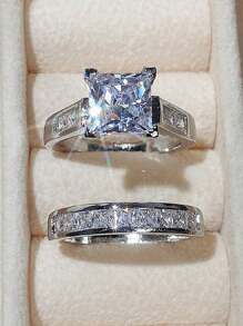 2pcs/Set Fashion Cubic Zirconia Ring For Women For Valentine's Day Gift Wedding Anniversary Party Jewelry Valentines