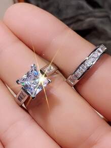 2pcs/Set Fashion Cubic Zirconia Ring For Women For Valentine's Day Gift Wedding Anniversary Party Jewelry Valentines