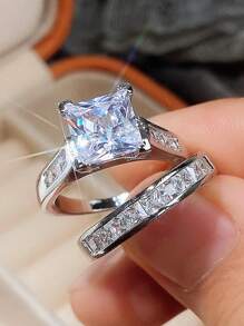 2pcs/Set Fashion Cubic Zirconia Ring For Women For Valentine's Day Gift Wedding Anniversary Party Jewelry Valentines