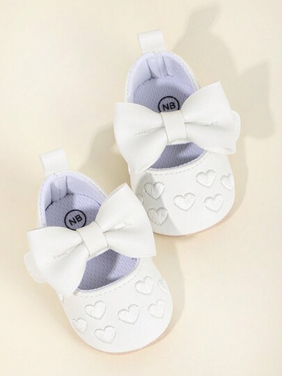 1 paar meisjes effen kleur vlinder- en hartvormig ontwerp zachte onderkant, antislip prinsessenschoenen met klittenband voor pasgeborenen 0-3 maanden, geschikt voor lente en herfst