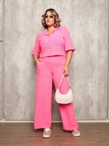 Plus Size Co-Ords - 玫紅色 - 查看 3
