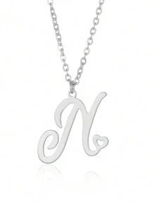 1Pc Minimalist Dainty Heart Initial Letter Pendant Necklace For Women Girls 26 English Letters Stainless Steel Clavicular Chain Necklaces Fashion Jewelry Gift