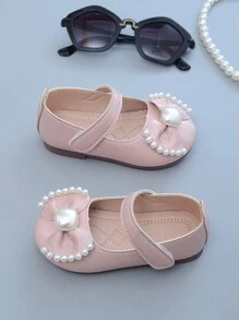 Girls' Princess Style Leather Shoes, Soft Sole Walking Shoes, All Season, With Rhinestone & Bowknot Decoration - Pink - View 5