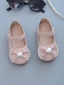 Girls' Princess Style Leather Shoes, Soft Sole Walking Shoes, All Season, With Rhinestone & Bowknot Decoration - Pink - View 2
