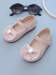 Girls' Princess Style Leather Shoes, Soft Sole Walking Shoes, All Season, With Rhinestone & Bowknot Decoration - Pink - View 4