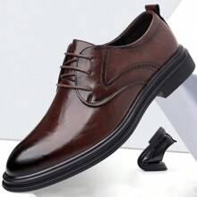 男士低帮商务正装皮鞋，软底软鞋面，防滑厚底运动鞋，适合婚礼或工作 - 棕色 - 查看 1