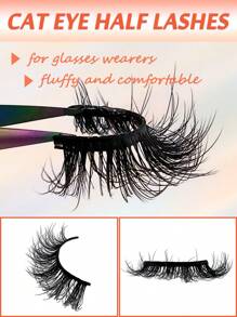 7 Pairs Full False Lashes 12mm Short Fluffy Half Lashes Faux Mink Cat Eye Look Tail Elongated Strip Lashes Strip Lashes, Lashes, Eyelashes, Fake Lashes