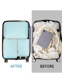 4-Piece Compression Storage Bag, Travel Storage Bag With Shoe Pocket, Expandable And Advanced Storage - Essential For Travel Suitcases Travel Organizer For Clothes Luggage Storage Bag Set Packaging Bag For Cruise Holiday Beach Vacation Stuff Summer Travel Essentials For Ladies Woman Suitcase Underwear Bag Room Decor - Blue - View 4