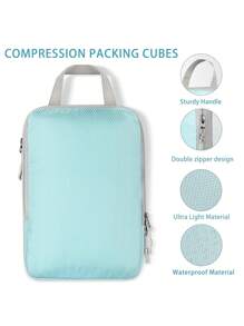 4-Piece Compression Storage Bag, Travel Storage Bag With Shoe Pocket, Expandable And Advanced Storage - Essential For Travel Suitcases Travel Organizer For Clothes Luggage Storage Bag Set Packaging Bag For Cruise Holiday Beach Vacation Stuff Summer Travel Essentials For Ladies Woman Suitcase Underwear Bag Room Decor - Blue - View 6