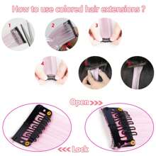 6 片彩色夹式接发片，派对挑染，20 英寸浅粉色长直发片，夹式合成假发，万圣节角色扮演装扮时尚派对圣诞节新年礼物，女士（浅粉色） - 淺粉色 - 查看 6