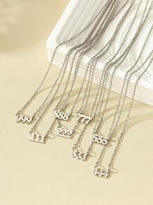 1pc Fashionable Minimalist European And American Style Small Delicate Metallic Smooth Surface Number Detail Women's Collarbone Chain Necklace Suitable For Daily Travel, Festivals, Parties, Work - Silver - View 1