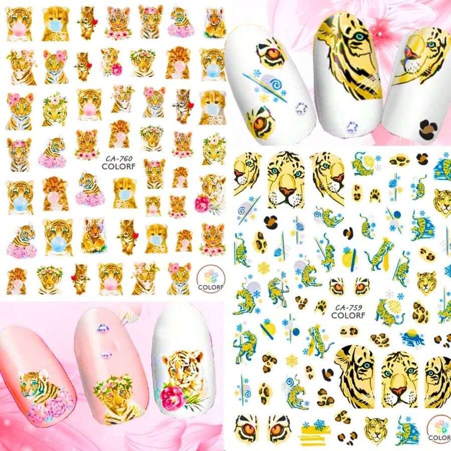 2 Hojas De Pegatinas Lindas De Arte De Uñas De Tigre Animal 3d - Multicolor - Ver 1