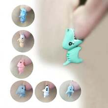 1 對可愛動物黏土耳環,3d 卡通恐龍/柯基犬/鯊魚耳環女孩,有趣的節日禮物 - 鯊魚 - 查看 1