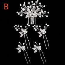 5 件/套金葉髮夾和珍珠髮叉新娘髮飾,女士復古婚禮頭飾 - 彩色 - 查看 4