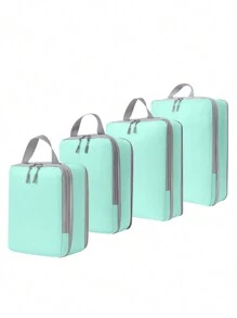 4-Piece Compression Storage Bag, Travel Storage Bag With Shoe Pocket, Expandable And Advanced Storage - Essential For Travel Suitcases Travel Organizer For Clothes Luggage Storage Bag Set Packaging Bag For Cruise Holiday Beach Vacation Stuff Summer Travel Essentials For Ladies Woman Suitcase Underwear Bag Room Decor - Blue - View 2