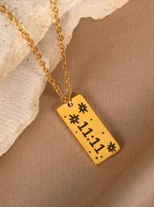 1 件复古天使数字 1111 吊坠项链女式心形/圆形/方形 11:11 数字项链 18K 镀金不锈钢链式颈链时尚珠宝礼物情人节 - 金黃色 - 查看 10